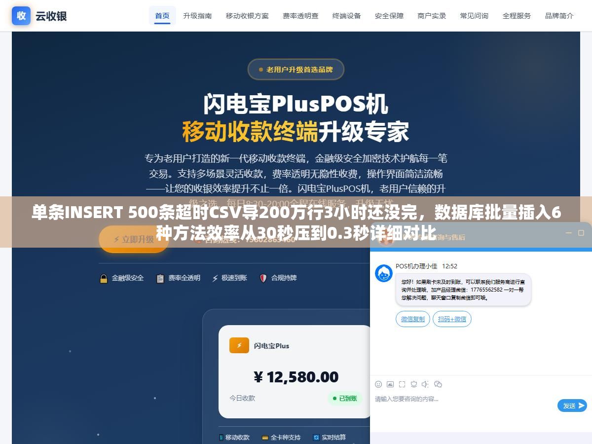 1 - 单条INSERT 500条超时CSV导200万行3小时还没完，数据库批量插入6种方法效率从30秒压到0.3秒详细对比 - UC建站系统