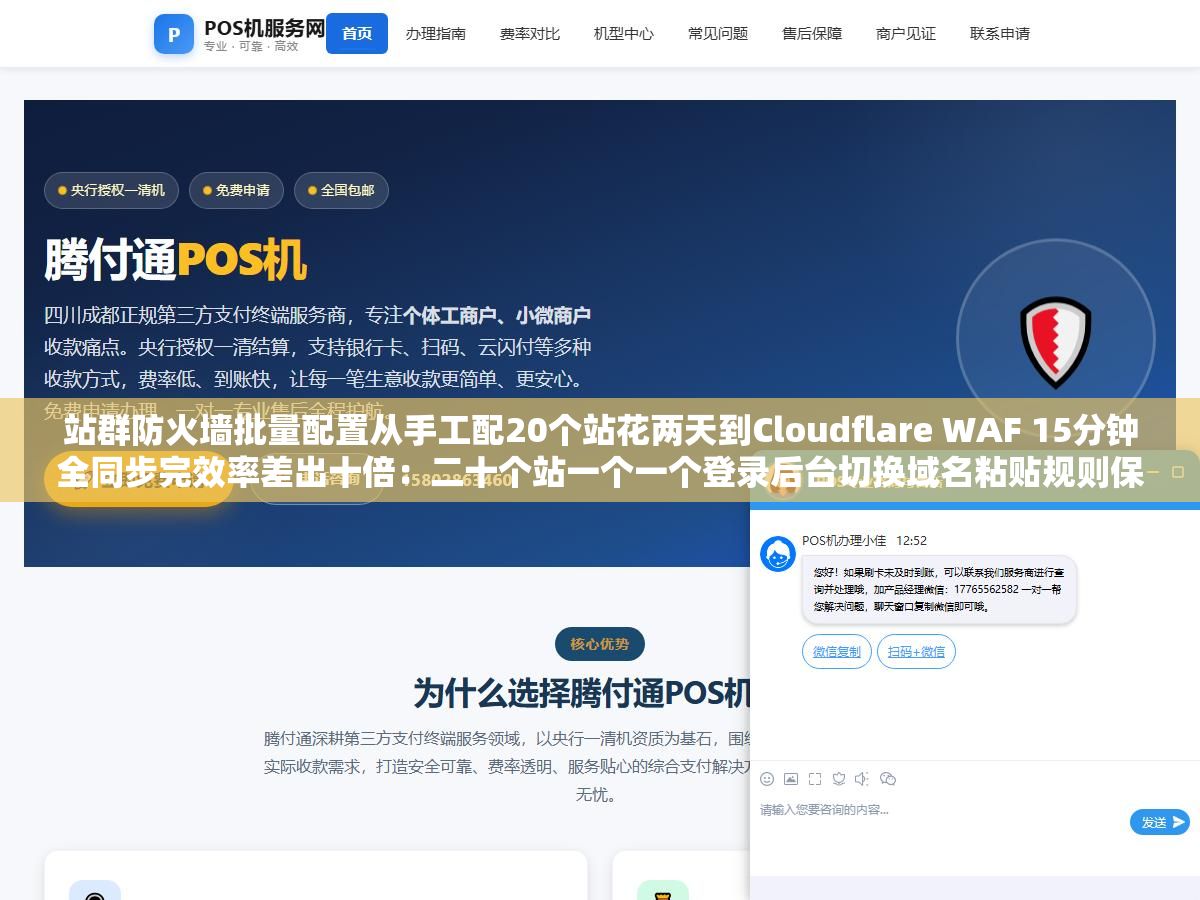 1 - 站群防火墙批量配置从手工配20个站花两天到Cloudflare WAF 15分钟全同步完效率差出十倍：二十个站一个一个登录后台切换域名粘贴规则保存确认二十遍总会漏掉几个站三个月后发现被挂马就是因为漏配了目录保护规则 - UC建站系统