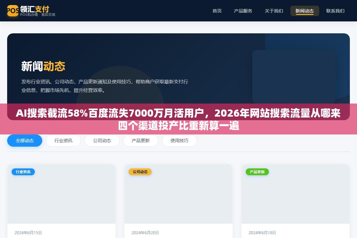 1 - AI搜索截流58%百度流失7000万月活用户，2026年网站搜索流量从哪来四个渠道投产比重新算一遍 - UC建站系统