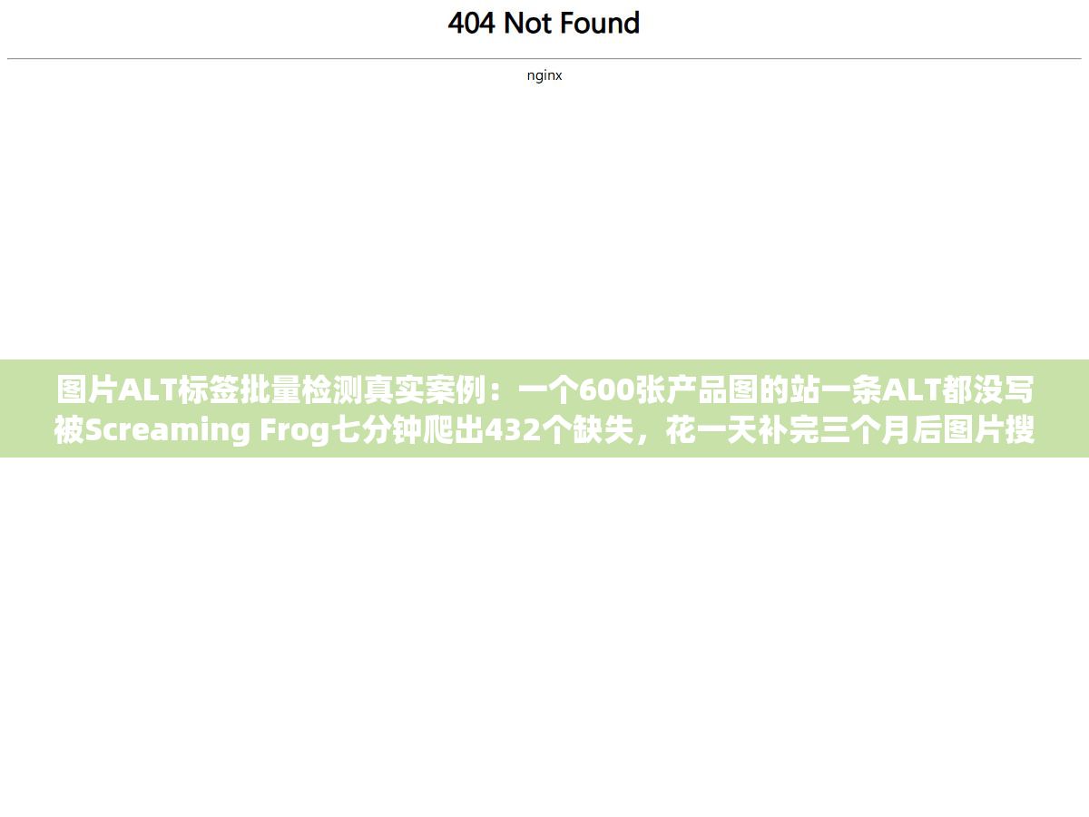 图片ALT标签批量检测真实案例：一个600张产品图的站一条ALT都没写被Screaming Frog七分钟爬出432个缺失，花一天补完三个月后图片搜索流量直接翻了3倍