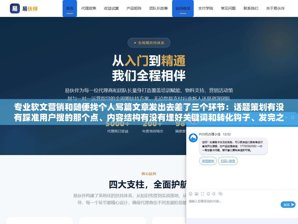 1 - 专业软文营销和随便找个人写篇文章发出去差了三个环节：话题策划有没有踩准用户搜的那个点、内容结构有没有埋好关键词和转化钩子、发完之后有没有用搜索收录和AI引用两个指标来衡量效果，少一个就不叫专业叫碰运气 - UC建站系统