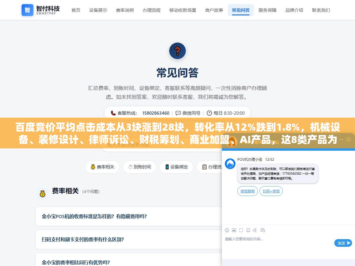 2 - 百度竞价平均点击成本从3块涨到28块，转化率从12%跌到1.8%，机械设备、装修设计、律师诉讼、财税筹划、商业加盟、AI产品，这8类产品为什么还能在竞价里赚钱？客单价低于3000的趁早换渠道 - UC建站系统