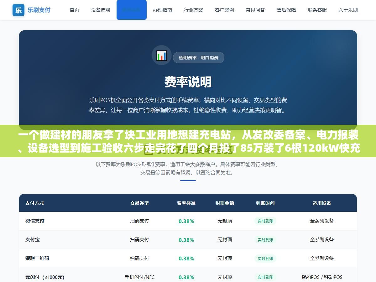一个做建材的朋友拿了块工业用地想建充电站,从发改委备案、电力报装、设备选型到施工验收六步走完花了四个月投了85万装了6根120kW快充桩和4根7kW慢充桩,把每个环节要对接什么部门、填什么表、花多少钱和三个差点让他多花十几万的坑都记下来了 1 - 一个做建材的朋友拿了块工业用地想建充电站,从发改委备案、电力报装、设备选型到施工验收六步走完花了四个月投了85万装了6根120kW快充桩和4根7kW慢充桩,把每个环节要对接什么部门、填什么表、花多少钱和三个差点让他多花十几万的坑都记下来了 - UC建站系统