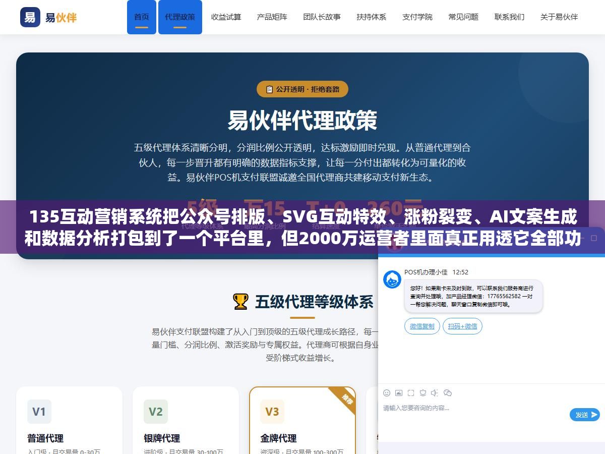 135互动营销系统把公众号排版、SVG互动特效、涨粉裂变、AI文案生成和数据分析打包到了一个平台里,但2000万运营者里面真正用透它全部功能的不到10%,大部分人只用了排版这一个模块 2 - 135互动营销系统把公众号排版、SVG互动特效、涨粉裂变、AI文案生成和数据分析打包到了一个平台里,但2000万运营者里面真正用透它全部功能的不到10%,大部分人只用了排版这一个模块 - UC建站系统