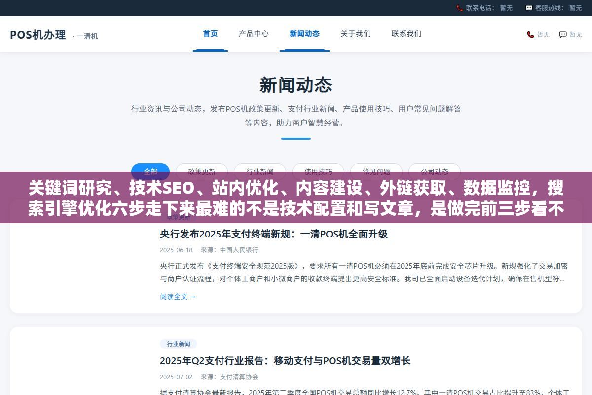 1 - 关键词研究、技术SEO、站内优化、内容建设、外链获取、数据监控，搜索引擎优化六步走下来最难的不是技术配置和写文章，是做完前三步看不到效果的时候忍住不乱改、不乱买外链、不乱堆关键词 - UC建站系统