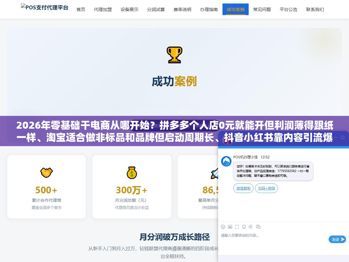 2026年零基础干电商从哪开始?拼多多个人店0元就能开但利润薄得跟纸一样、淘宝适合做非标品和品牌但启动周期长、抖音小红书靠内容引流爆发快但不会拍视频就白搭,选品不靠感觉靠1688数据、启动资金2000到5000就能跑一件代发模式,三个月从开店到出单的真实节奏拆给你看 1 - 2026年零基础干电商从哪开始?拼多多个人店0元就能开但利润薄得跟纸一样、淘宝适合做非标品和品牌但启动周期长、抖音小红书靠内容引流爆发快但不会拍视频就白搭,选品不靠感觉靠1688数据、启动资金2000到5000就能跑一件代发模式,三个月从开店到出单的真实节奏拆给你看 - UC建站系统