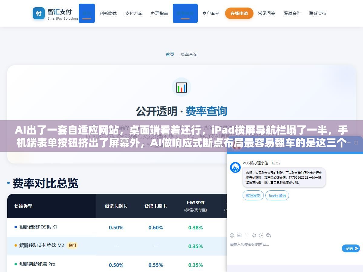 AI出了一套自适应网站,桌面端看着还行,iPad横屏导航栏塌了一半,手机端表单按钮挤出了屏幕外,AI做响应式断点布局最容易翻车的是这三个地方 3 - AI出了一套自适应网站,桌面端看着还行,iPad横屏导航栏塌了一半,手机端表单按钮挤出了屏幕外,AI做响应式断点布局最容易翻车的是这三个地方 - UC建站系统