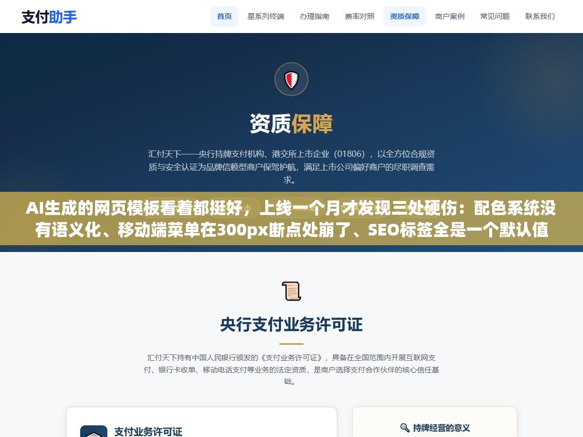 1 - AI生成的网页模板看着都挺好，上线一个月才发现三处硬伤：配色系统没有语义化、移动端菜单在300px断点处崩了、SEO标签全是一个默认值 - UC建站系统