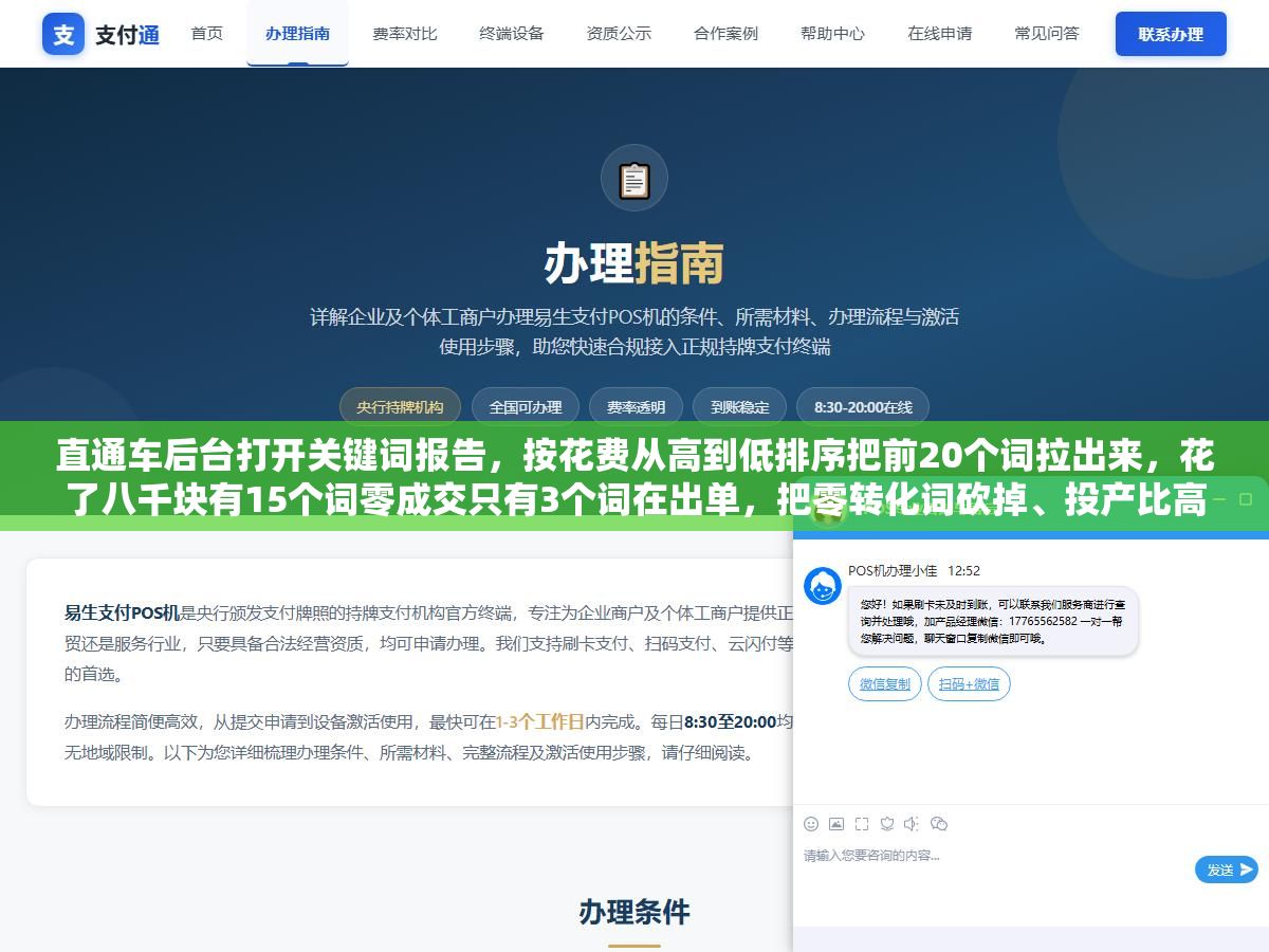 直通车后台打开关键词报告,按花费从高到低排序把前20个词拉出来,花了八千块有15个词零成交只有3个词在出单,把零转化词砍掉、投产比高的词提价20%、低点击长尾词换精准匹配之后,一周投产比从1.1跳到了2.6 2 - 直通车后台打开关键词报告,按花费从高到低排序把前20个词拉出来,花了八千块有15个词零成交只有3个词在出单,把零转化词砍掉、投产比高的词提价20%、低点击长尾词换精准匹配之后,一周投产比从1.1跳到了2.6 - UC建站系统