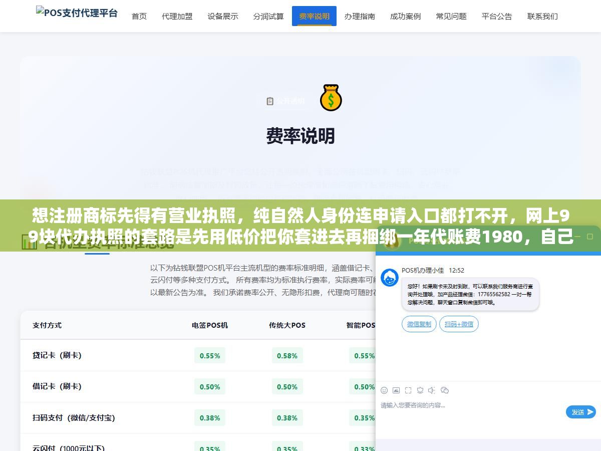 2 - 想注册商标先得有营业执照，纯自然人身份连申请入口都打不开，网上99块代办执照的套路是先用低价把你套进去再捆绑一年代账费1980，自己办执照半小时网上填完0成本，商标注册官费270块一类十个项目，全套流程执照加商标花不了一千块 - UC建站系统