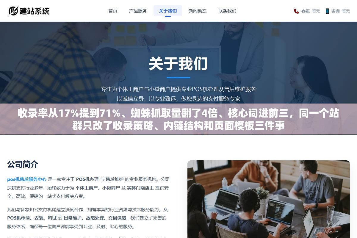 收录率从17%提到71%、蜘蛛抓取量翻了4倍、核心词进前三，同一个站群只改了收录策略、内链结构和页面模板三件事